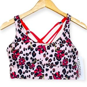 WILDFOX SWEAT Leopard Print Coral Cross Back Sports Bra NWT Active Gym Yoga